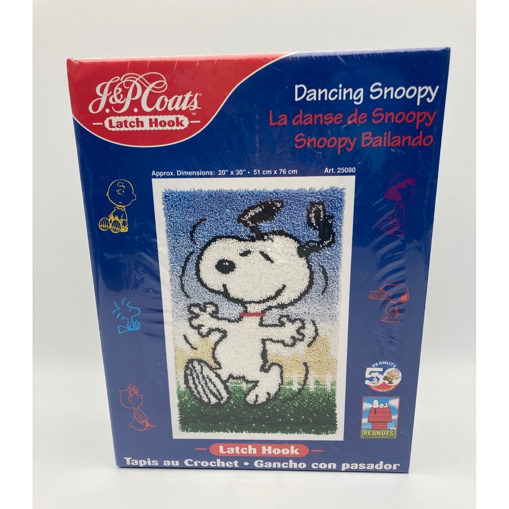 J&P Coats Dancing Snoopy Latch Hook Kit 20x30 Peanuts 50th Anniversary 25080 New